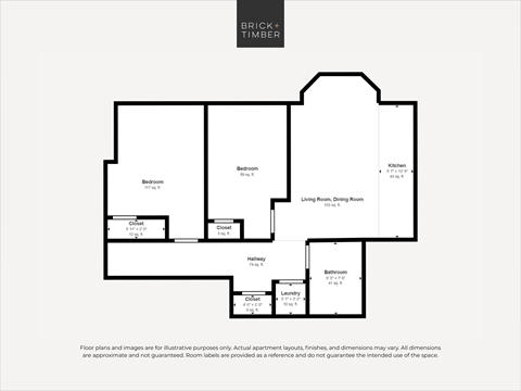 A black and white image of a floor plan for a Brick+Timber property.